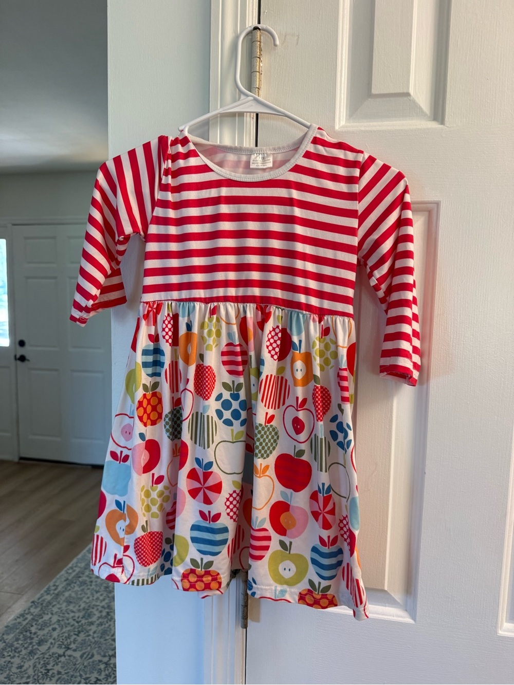 Girls Red-Striped Apple Print Casual Dress